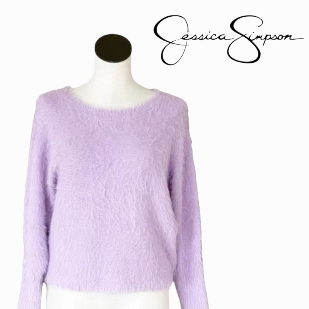#2 NWT Jessica Simpson Lavender Eyelash Cropped Sweater LARGE - Picture 2 of 10